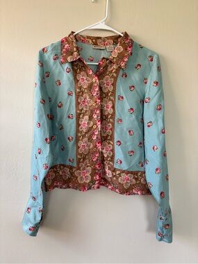 Elevenses Top Blouse Size 10 Vintage Floral 100% Silk Button Up